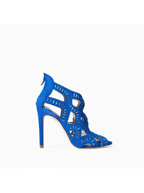 Zara Shoes - Zara Bright Blue Laser-Cut Suede Stiletto Sandals Sz 37
